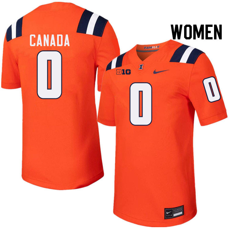 Women #0 Chase Canada Illinois Fighting Illini College Football Jerseys Stitched-Orange